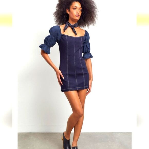 Urban Outfitters denim mini dress with tired sleeves size M New , no tag - Picture 1 of 6